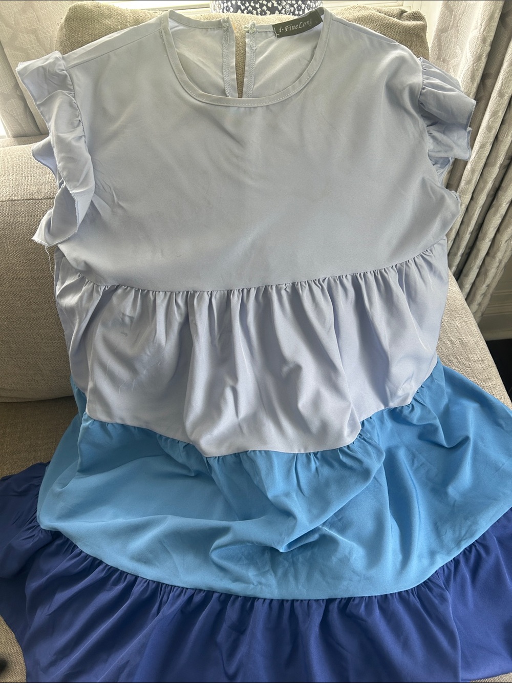 Tiered Ruffle Sleeveless Dress in Light to Navy Blue